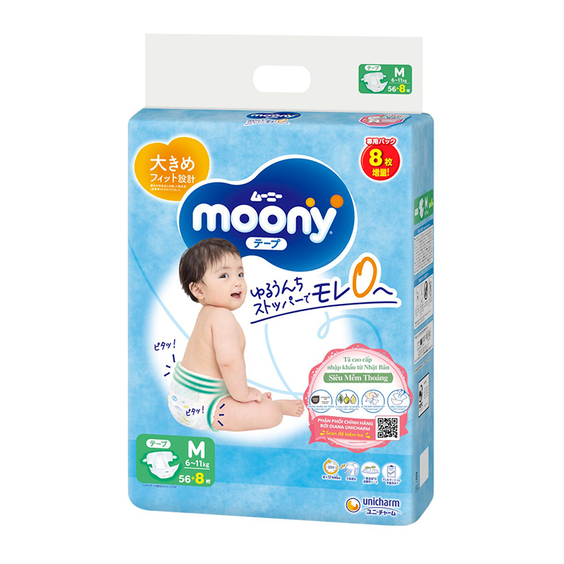 Tã dán Moony xanh cộng miếng