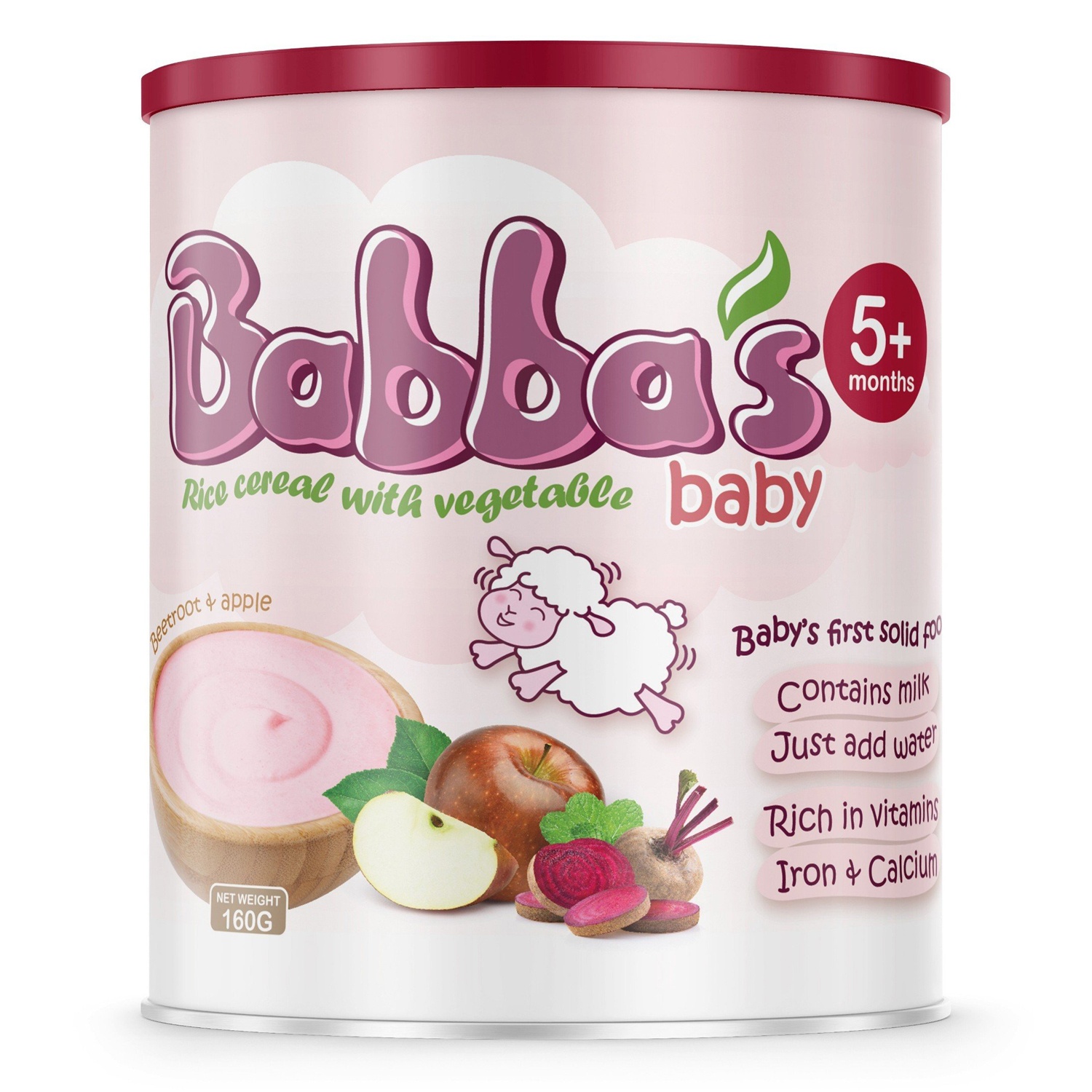 Bột ăn dặm Babba's Baby vị Táo & củ dền 5M+