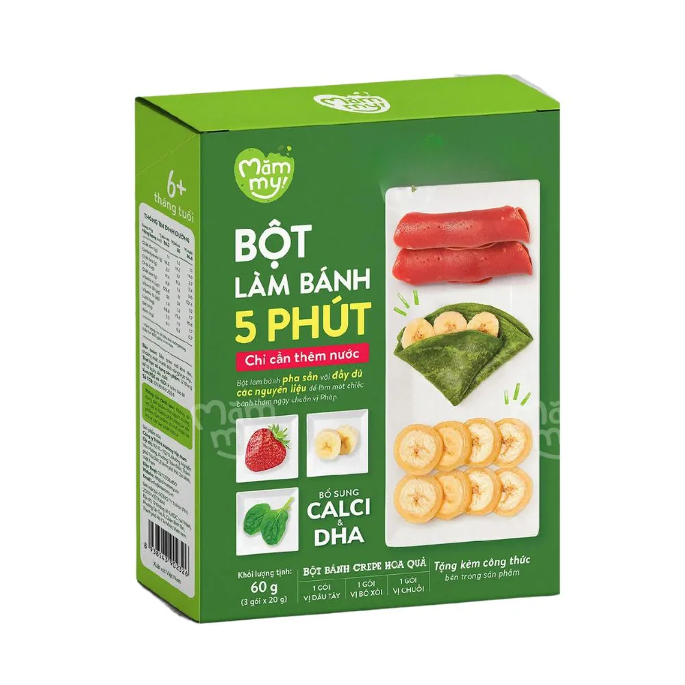 Bột làm bánh crepe Mammy vị hoa quả 6m+ (3 gói x 20g)