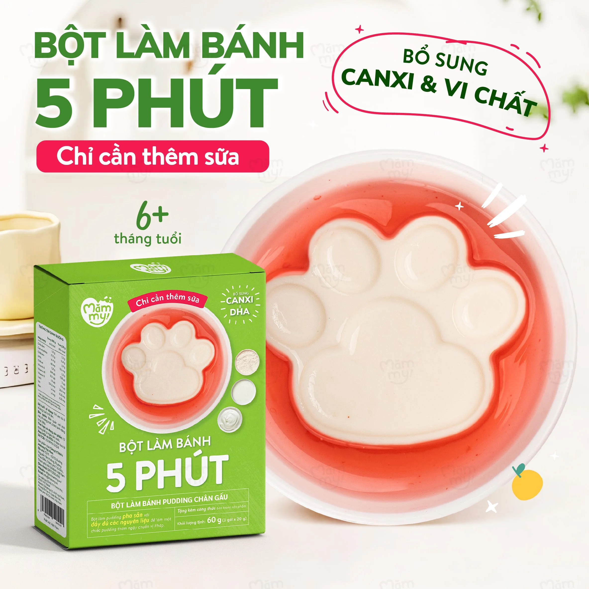 Bột làm bánh Pudding chân gấu Mammy 6m+ (3 gói x 20g)