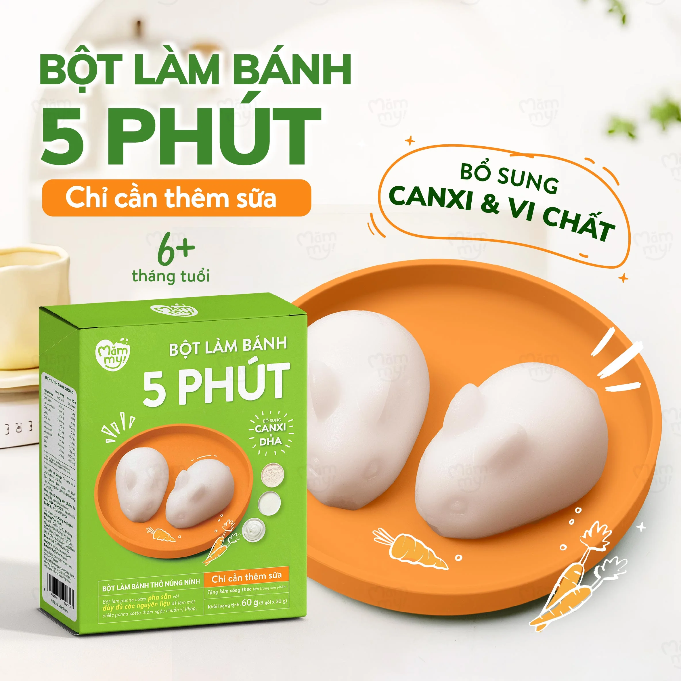 Bột làm bánh panna cotta Mammy thỏ núng nính 6m+ (3 gói x 20g)