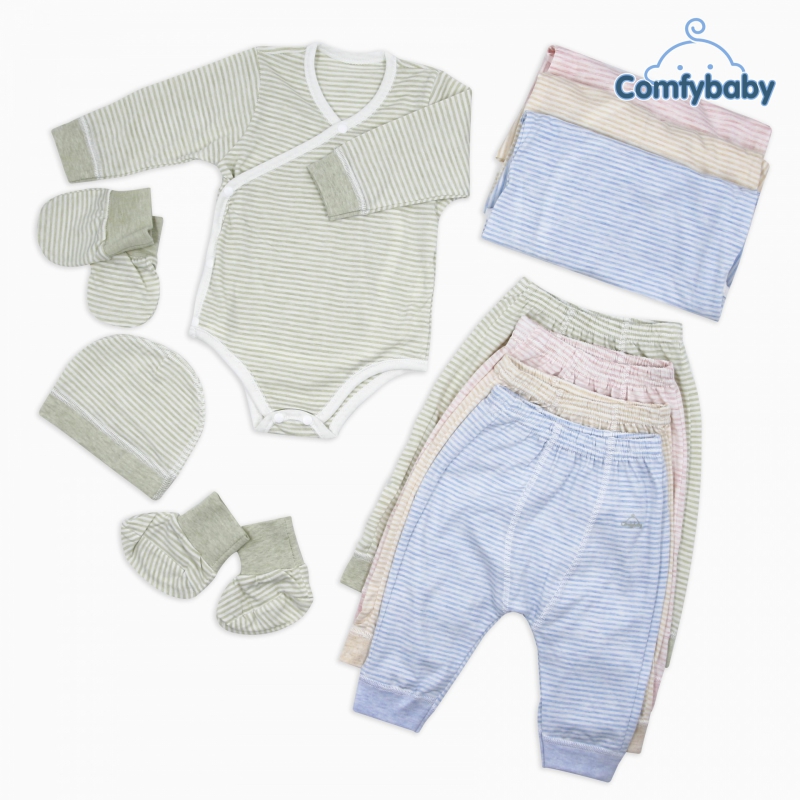 Set Bodysuit sơ sinh 5 món ComfyBaby (quần áo dài, bao tay chân, mũ) - 100% Cotton CF0721-BODY-SET5