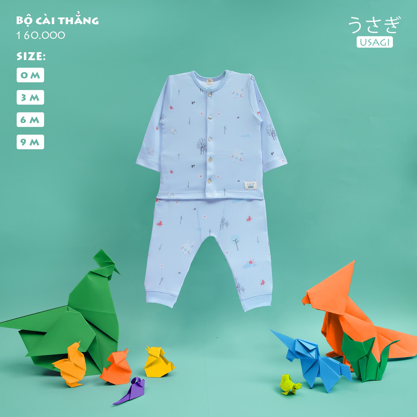 USAGI Bộ cài thẳng dài thỏ xanh 0M