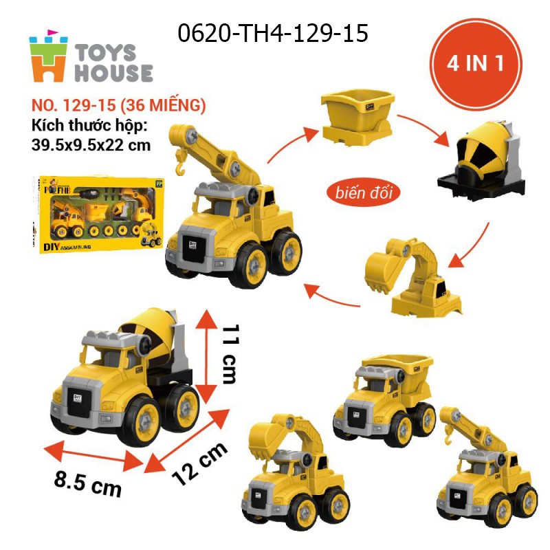 Đồ chơi lắp ghép mô hình DIY sét 4 xe Toyhouse 0620-TH4-129-15 (hộp)