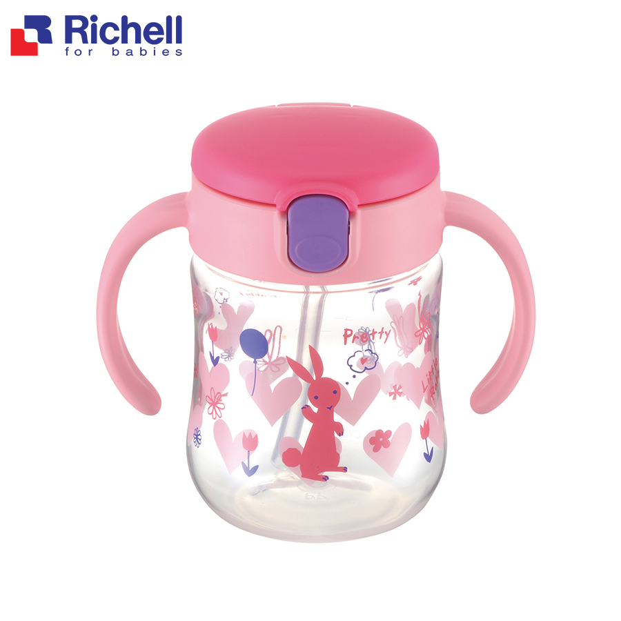 Bình tập uống richell 2 in 1 200ml màu hồng