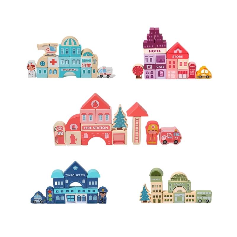 Bộ Đồ Chơi 100 Khối Xây Dựng Mô Hình Thành Phố, Có Tranh Ghép Nền - Montessori Giáo Dục Sớm