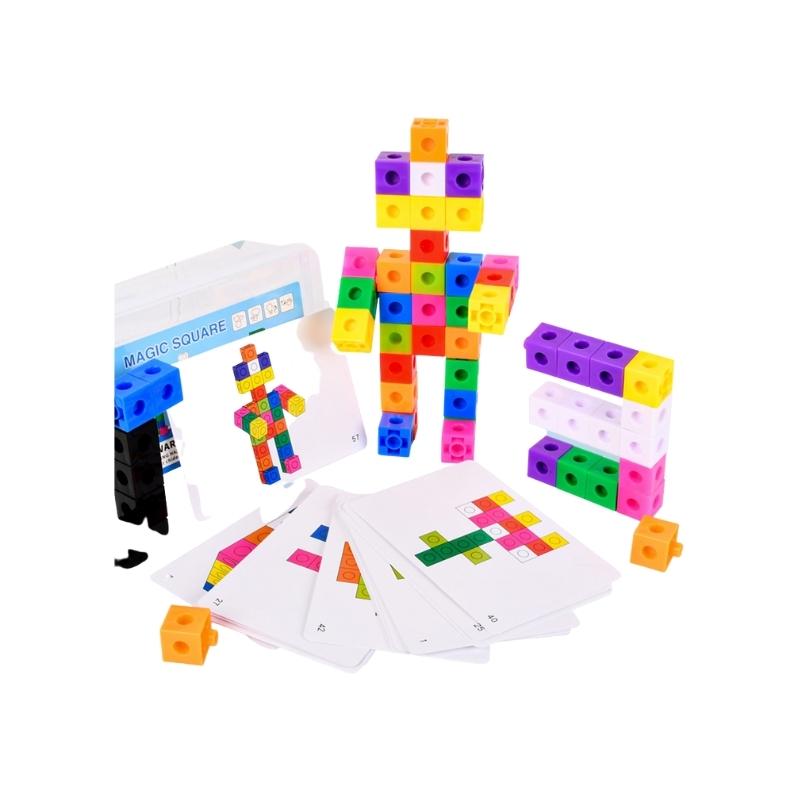 Bộ Đồ Chơi Xếp Hình 3D 60 Miếng 10 Màu Sắc Kèm 30 Thẻ - Montessori Giáo Dục Sớm