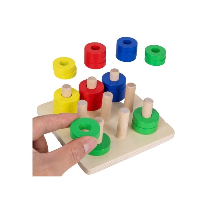 Bộ Xếp Hình Thả Khối 9 Cọc Trụ Bằng Gỗ - Montessori Giáo Dục Sớm