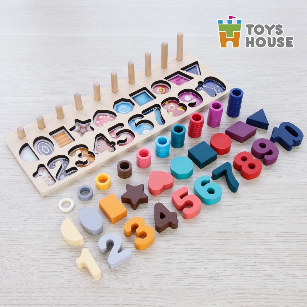 Đồ Chơi Gỗ - Bảng Học Chữ Số, Hình Khối Và Tập Đếm Cho Bé - Toyshouse