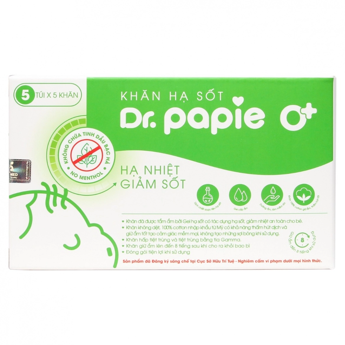 Dr papie - Khăn hạ nhiệt giảm sốt 0m+