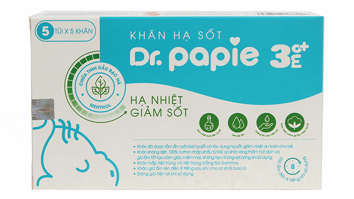 Dr papie - Khăn hạ nhiệt giảm sốt 3m+