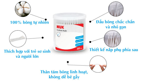 Tăm bông cotton NUK Slim