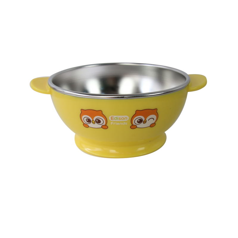 Bát ăn súp Inox chống trượt cho bé hình Cú mèo - màu vàng, nhãn hiệu Edison