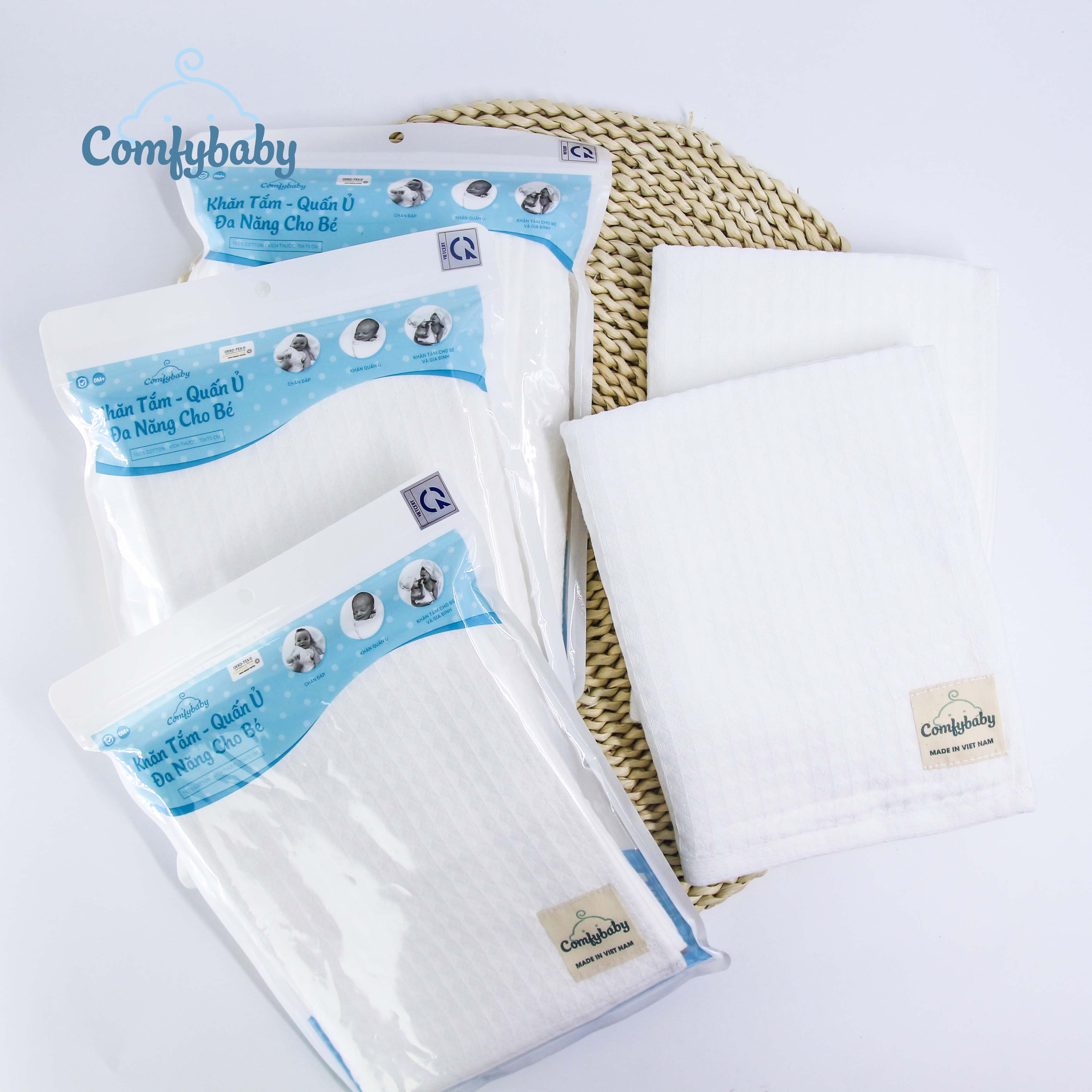 Khăn tắm quấn ủ đa năng cho bé Comfybaby, kích thước 70*70cm
