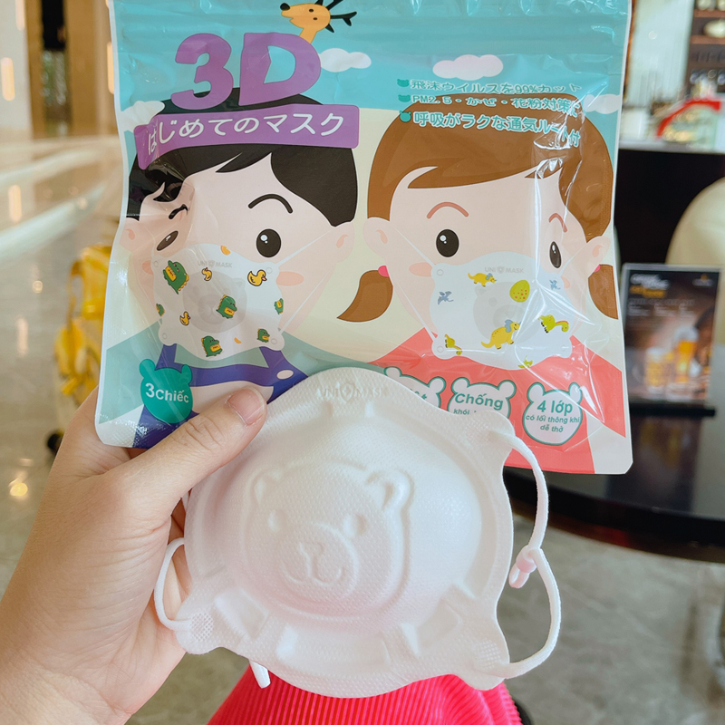 Set 3 khẩu trang gấu 4 lớp thoáng khí unimask