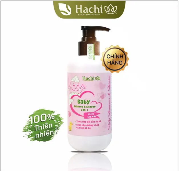 Sữa tắm gội 2in1 Hachi không cay mắt cho bé từ sơ sinh (350ml)