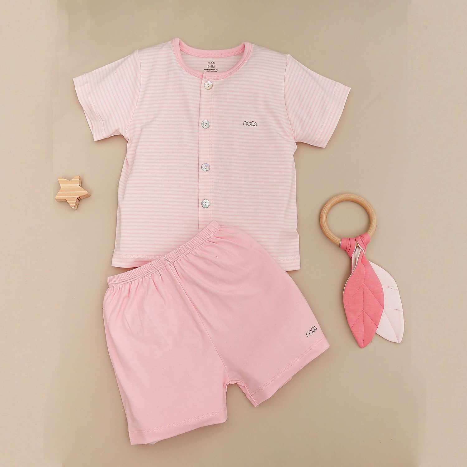 NOUS Cài thẳng cộc Petit kẻ hai hồng