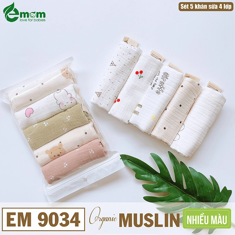 Khăn sữa Emom muslin sét 5c