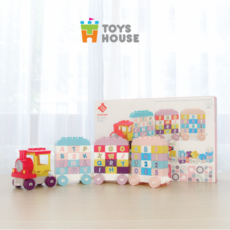 Bộ đồ chơi lắp ghép Đoàn tàu học số và chữ cái 65 chi tiết SMONEO Toyshouse 77014