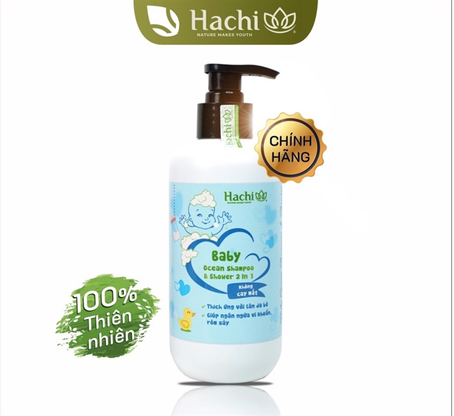 Sữa tắm gội 2in1 Hachi cho bé chống rôm sẩy, không cay mắt 350ml