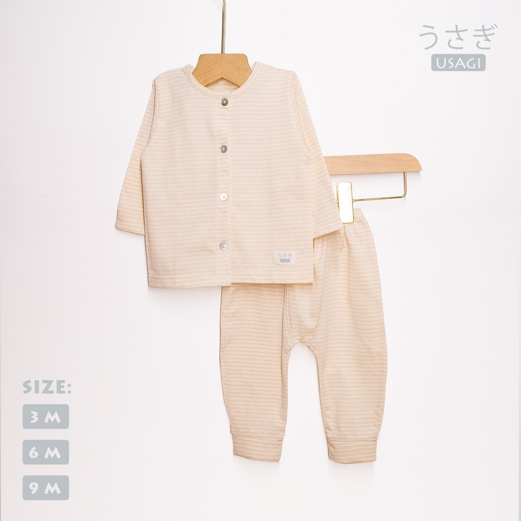 USAGI Bộ cài thẳng dài kẻ nhỏ nâu 0M