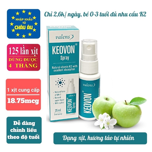 Vitamin K2-MK7 Keovon dạng xịt 25ml (125 ngày)