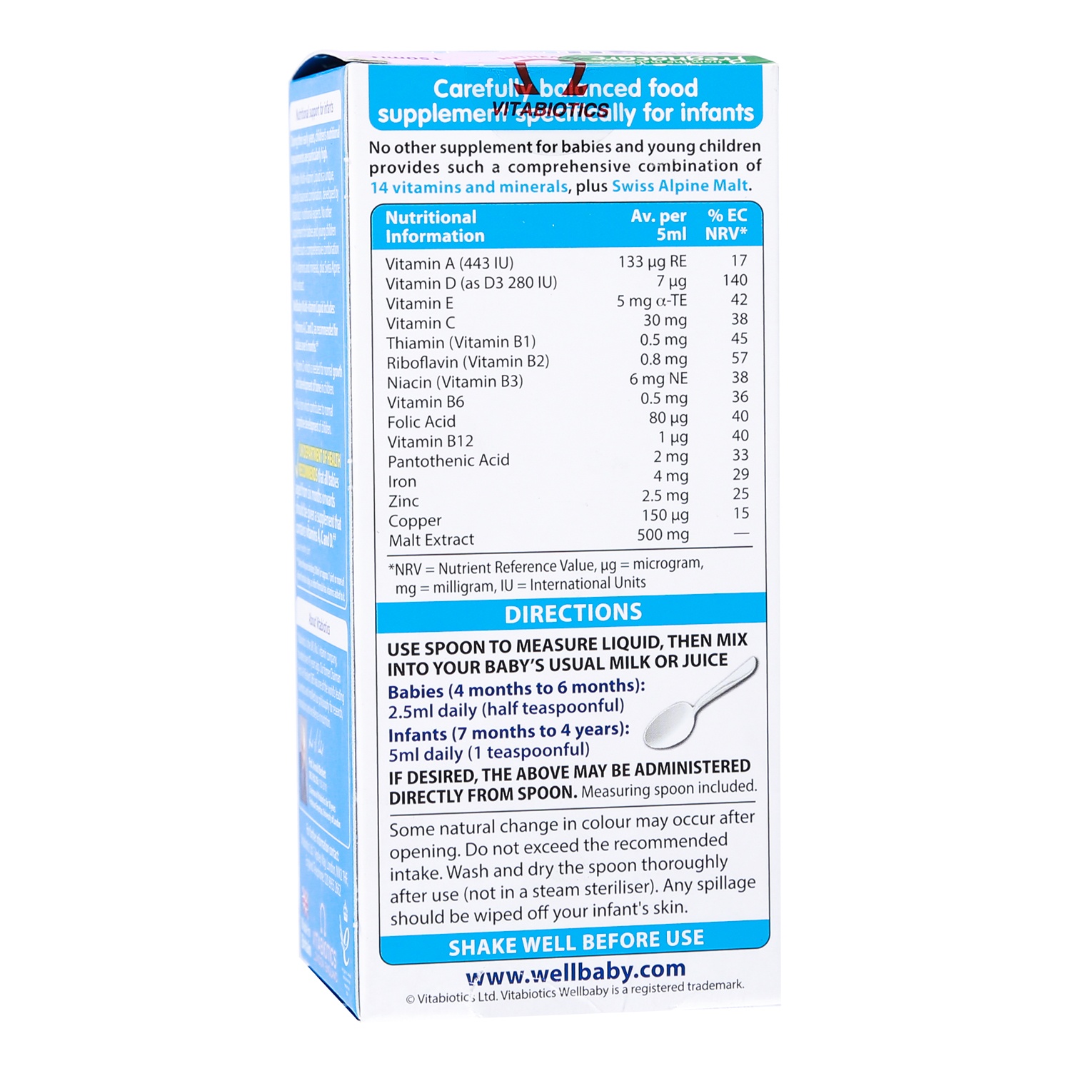 Thành phần siro cho bé Wellbaby Multi-Vitamin Liquid 150ml 